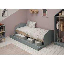 Cama para colchón de 90 cm, 205,4 x 100 x 65 cm, de madera de pino en verde y natural  | Colección Estefania