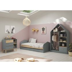 Cama para colchón de 90 cm, 205,4 x 100 x 65 cm, de madera de pino en verde y natural  | Colección Estefania