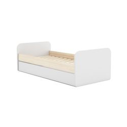 Cama para colchón de 90 cm, 205,4 x 102 x 65 cm, de madera de pino en blanco y natural  | Colección Esteban