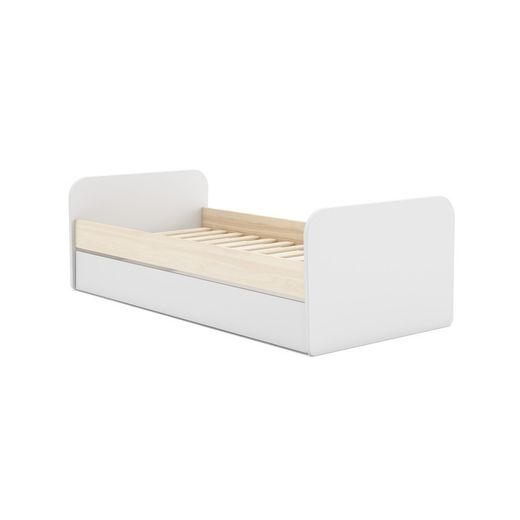 Cama para colchón de 90 cm, 205,4 x 102 x 65 cm, de madera de pino en blanco y natural  | Colección Esteban
