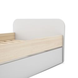 Cama para colchón de 90 cm, 205,4 x 102 x 65 cm, de madera de pino en blanco y natural  | Colección Esteban