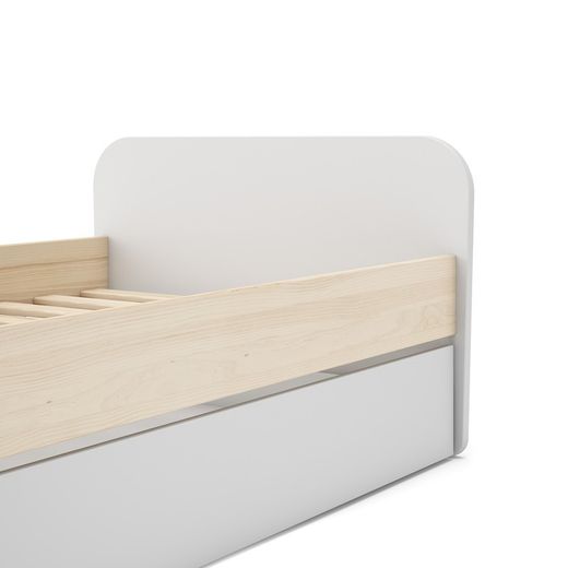 Cama para colchón de 90 cm, 205,4 x 102 x 65 cm, de madera de pino en blanco y natural  | Colección Esteban