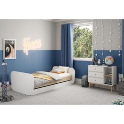 Cama para colchón de 90 cm, 205,4 x 102 x 65 cm, de madera de pino en blanco y natural  | Colección Esteban