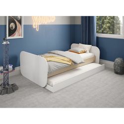 Cama para colchón de 90 cm, 205,4 x 102 x 65 cm, de madera de pino en blanco y natural  | Colección Esteban