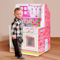 Casa delle bambole e cucina, 47,5 x 40 x 67,5 cm, in legno multicolore | Collezione Estela
