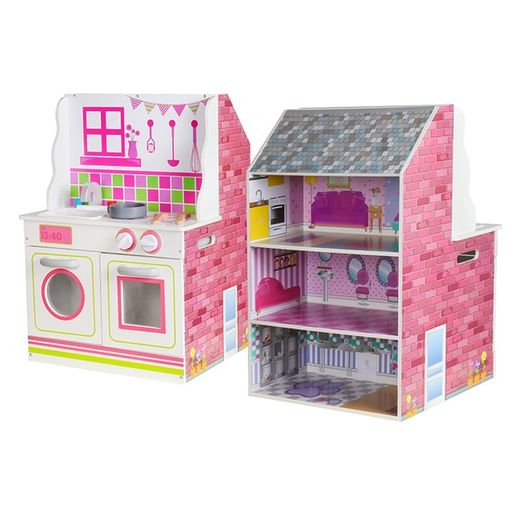 Casa delle bambole e cucina, 47,5 x 40 x 67,5 cm, in legno multicolore | Collezione Estela