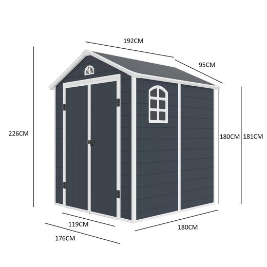 Caseta de Jardín de Resina Gardiun New Donna 3.57 m² (190x192x226 cm) con Ventana Lateral y 2 Puertas de 120x183 cm - Color Gris Antracita