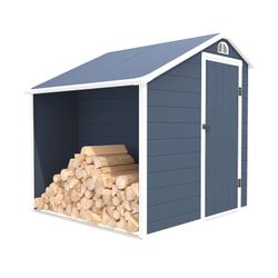Caseta de Jardín en Resina Gardiun Sylvana A 3,92 m² con Leñero Exterior - 204x192x204 cm, Color Antracita, Resistente y Estética para tu Espacio Exterior