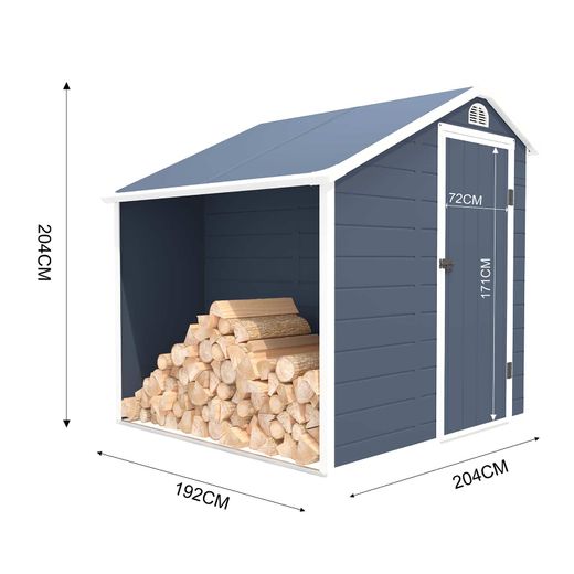 Caseta de Jardín en Resina Gardiun Sylvana A 3,92 m² con Leñero Exterior - 204x192x204 cm, Color Antracita, Resistente y Estética para tu Espacio Exterior