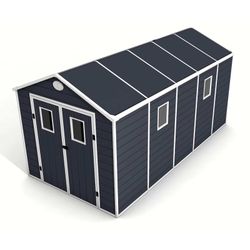Caseta de Jardín Gardiun Zoe E en Resina 11,04 m² - 242x456x239 cm con Suelo Gris Antracita, Resistente y Estética para tu Espacio Exterior