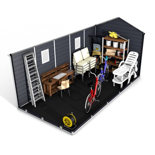 Caseta de Jardín Gardiun Zoe E en Resina 11,04 m² - 242x456x239 cm con Suelo Gris Antracita, Resistente y Estética para tu Espacio Exterior