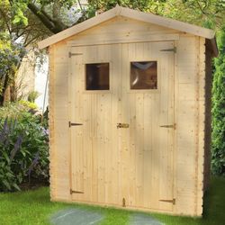 Caseta de Madera Machihembrada Gardiun Alexander I - 3,65 m² Exterior 186x196x183/218 cm con Cubierta Asfáltica, Diseño Robusto y Resistente para Jardín