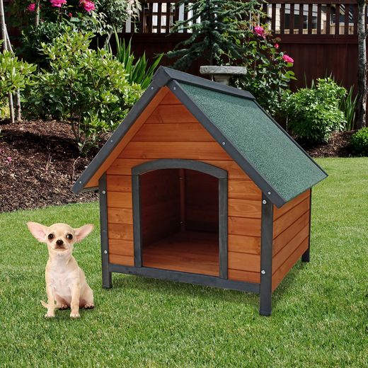 Caseta de Perro Pequeño de Madera Gardiun Sweet 72x76x76 cm con Tejado a 2 Aguas y Cubierta Asfáltica – Refugio Seguro y Resistente para Mascotas