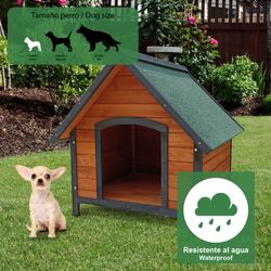 Caseta de Perro Pequeño de Madera Gardiun Sweet 72x76x76 cm con Tejado a 2 Aguas y Cubierta Asfáltica – Refugio Seguro y Resistente para Mascotas