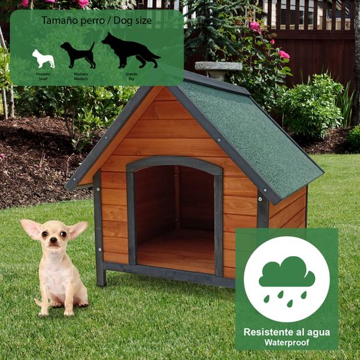 Caseta de Perro Pequeño de Madera Gardiun Sweet 72x76x76 cm con Tejado a 2 Aguas y Cubierta Asfáltica – Refugio Seguro y Resistente para Mascotas