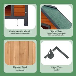 Caseta de Perro Pequeño de Madera Gardiun Sweet 72x76x76 cm con Tejado a 2 Aguas y Cubierta Asfáltica – Refugio Seguro y Resistente para Mascotas