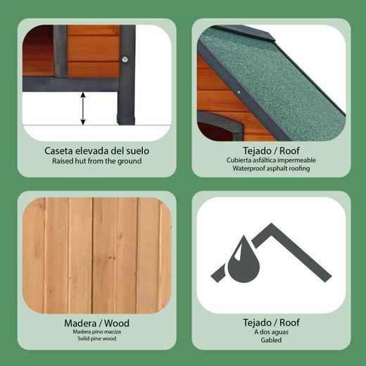 Caseta de Perro Pequeño de Madera Gardiun Sweet 72x76x76 cm con Tejado a 2 Aguas y Cubierta Asfáltica – Refugio Seguro y Resistente para Mascotas