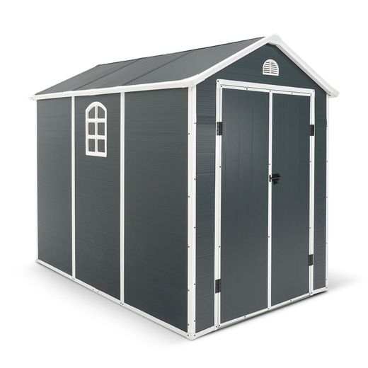 Caseta de Resina Exterior Gardiun New Fiorella 5,32m² (188x278x225 cm) con Ventanas Laterales y Respiraderos en Antracita/Blanco – Ideal para Jardín y Espacios al Aire Libre