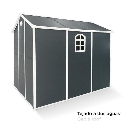 Caseta de Resina Exterior Gardiun New Fiorella 5,32m² (188x278x225 cm) con Ventanas Laterales y Respiraderos en Antracita/Blanco – Ideal para Jardín y Espacios al Aire Libre