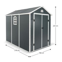 Caseta de Resina Exterior Gardiun New Fiorella 5,32m² (188x278x225 cm) con Ventanas Laterales y Respiraderos en Antracita/Blanco – Ideal para Jardín y Espacios al Aire Libre