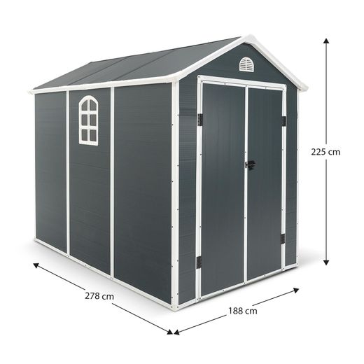 Caseta de Resina Exterior Gardiun New Fiorella 5,32m² (188x278x225 cm) con Ventanas Laterales y Respiraderos en Antracita/Blanco – Ideal para Jardín y Espacios al Aire Libre
