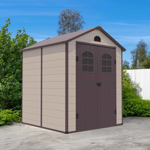 Caseta de resina Alessia A 3,57 m² con suelo y ventanas beige