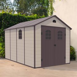 Caseta de resina Alessia D 8,82 m² con suelo y ventanas beige