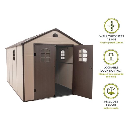 Caseta de resina Alessia D 8,82 m² con suelo y ventanas beige