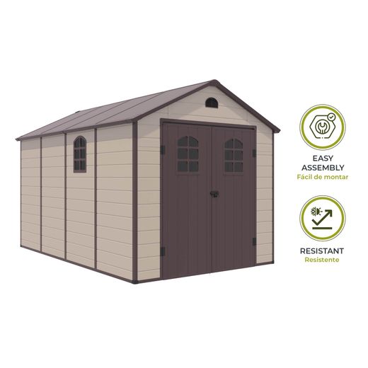 Caseta de resina Alessia D 8,82 m² con suelo y ventanas beige