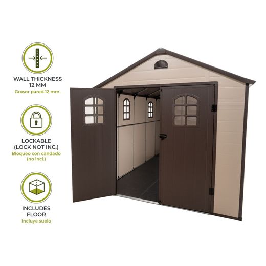 Resinenscheune Alessia E 11 m² mit Boden und beige Fenstern
