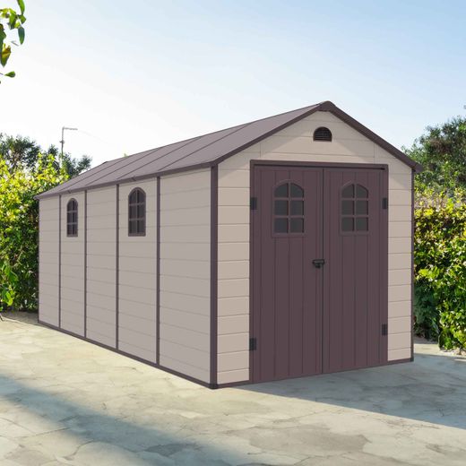 Resinenscheune Alessia E 11 m² mit Boden und beige Fenstern