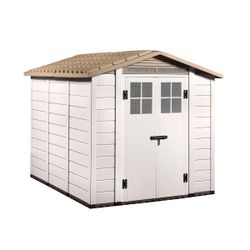 Caseta de Resina Gardiun Tuscany Evo 240 - 6 m², 230x262x220 cm, Color Blanco/Beige, Diseño Elegante y Resistente para Jardín
