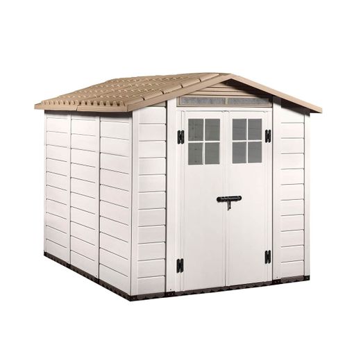 Caseta de Resina Gardiun Tuscany Evo 240 - 6 m², 230x262x220 cm, Color Blanco/Beige, Diseño Elegante y Resistente para Jardín