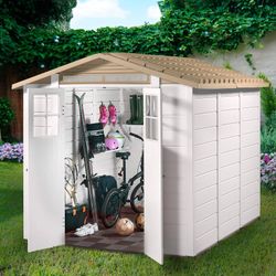Caseta de Resina Gardiun Tuscany Evo 240 - 6 m², 230x262x220 cm, Color Blanco/Beige, Diseño Elegante y Resistente para Jardín