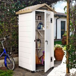 Caseta de Resina Gardiun Tuscany Evo 80 - 1 m² (97x97x203 cm) en Blanco/Beige, Diseño Elegante y Resistente para Jardín