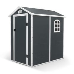 Caseta de Resina para Exterior Gardiun New Marena 2,57m² (130x190x203 cm) con Ventana Lateral y Respiraderos, Color Antracita/Blanco – Ideal para Jardín y Espacios al Aire Libre