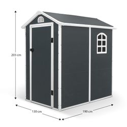 Caseta de Resina para Exterior Gardiun New Marena 2,57m² (130x190x203 cm) con Ventana Lateral y Respiraderos, Color Antracita/Blanco – Ideal para Jardín y Espacios al Aire Libre