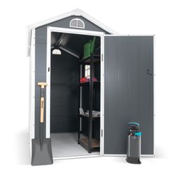 Caseta de Resina para Exterior Gardiun New Marena 2,57m² (130x190x203 cm) con Ventana Lateral y Respiraderos, Color Antracita/Blanco – Ideal para Jardín y Espacios al Aire Libre