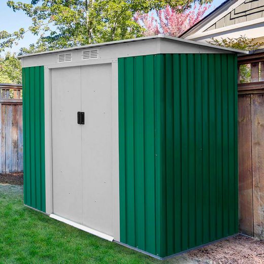 Caseta Metálica Exterior Gardiun Buckingham 2,43 m² - 121x201x176 cm en Acero Galvanizado, Color Verde, Ideal para Jardín y Espacios al Aire Libre
