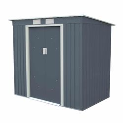 Caseta Metálica Exterior Gardiun Buckingham 2,43 m² - 201x121x176 cm, Acero Galvanizado, Color Gris Antracita, Resistente y Duradera para Jardín