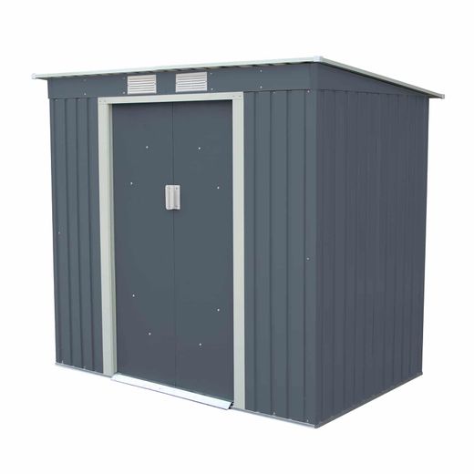 Caseta Metálica Exterior Gardiun Buckingham 2,43 m² - 201x121x176 cm, Acero Galvanizado, Color Gris Antracita, Resistente y Duradera para Jardín