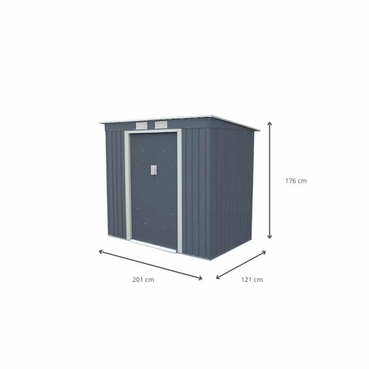 Caseta Metálica Exterior Gardiun Buckingham 2,43 m² - 201x121x176 cm, Acero Galvanizado, Color Gris Antracita, Resistente y Duradera para Jardín