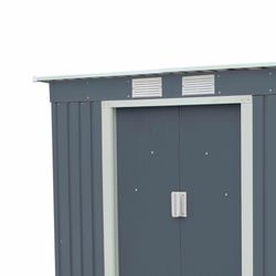 Caseta Metálica Exterior Gardiun Buckingham 2,43 m² - 201x121x176 cm, Acero Galvanizado, Color Gris Antracita, Resistente y Duradera para Jardín