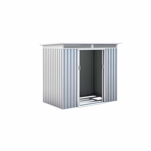 Caseta Metálica Exterior Gardiun Kingston 3 m² - 142x213x184 cm - Acero Galvanizado, Color Silver/Blanco, Ideal para Jardín y Espacios al Aire Libre
