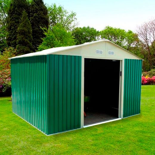 Caseta Metálica Gardiun Bristol 7,74 m² Exterior 241x321x205 cm - Acero Galvanizado Verde, Resistente y Duradera para Jardín y Almacenamiento
