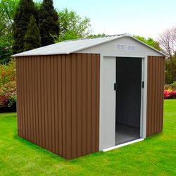 Caseta Metálica Gardiun Cambridge 4,72 m² Exterior 261x181x198 cm - Acero Galvanizado, Color Marrón, Resistente y Duradera para Jardín