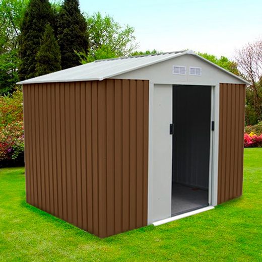 Caseta Metálica Gardiun Cambridge 4,72 m² Exterior 261x181x198 cm - Acero Galvanizado, Color Marrón, Resistente y Duradera para Jardín