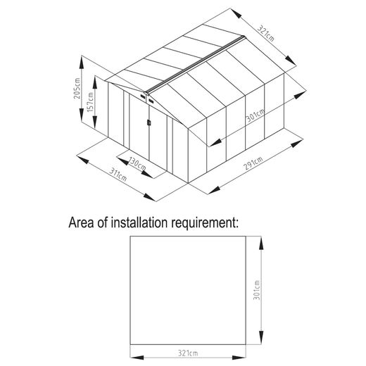 Metallgarage Gardiun Coventry 9,66 m², verzinkter Stahl, Schiebetür, Satteldach
