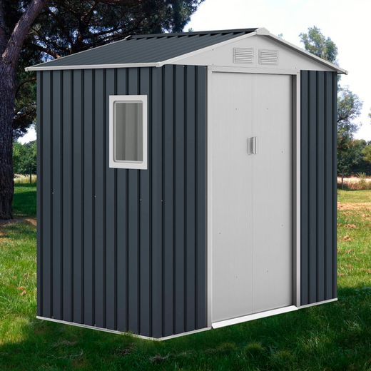 Caseta Metálica Gardiun Darwen 2,71 m² Exterior - 127x213x205 cm - Acero Galvanizado - Color Gris Antracita - Ideal para Jardín y Almacenamiento
