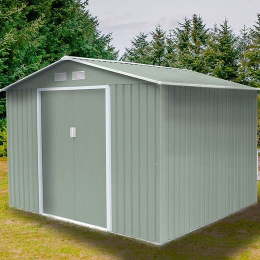 Caseta Metálica Gardiun Devon 7,06 m² - 277x255x202 cm, Acero Galvanizado 0.25 mm, Color Verde, Ideal para Jardín y Almacenamiento Exterior